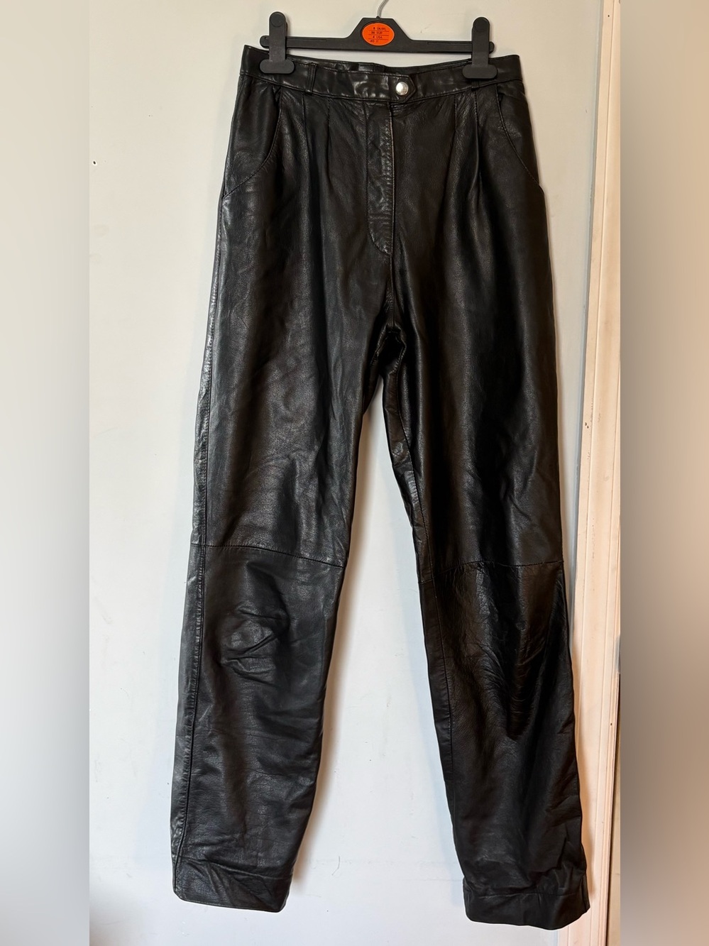 Vintage Wenjilli Classic Black Genuine Leather High-Rise Pants Size 8